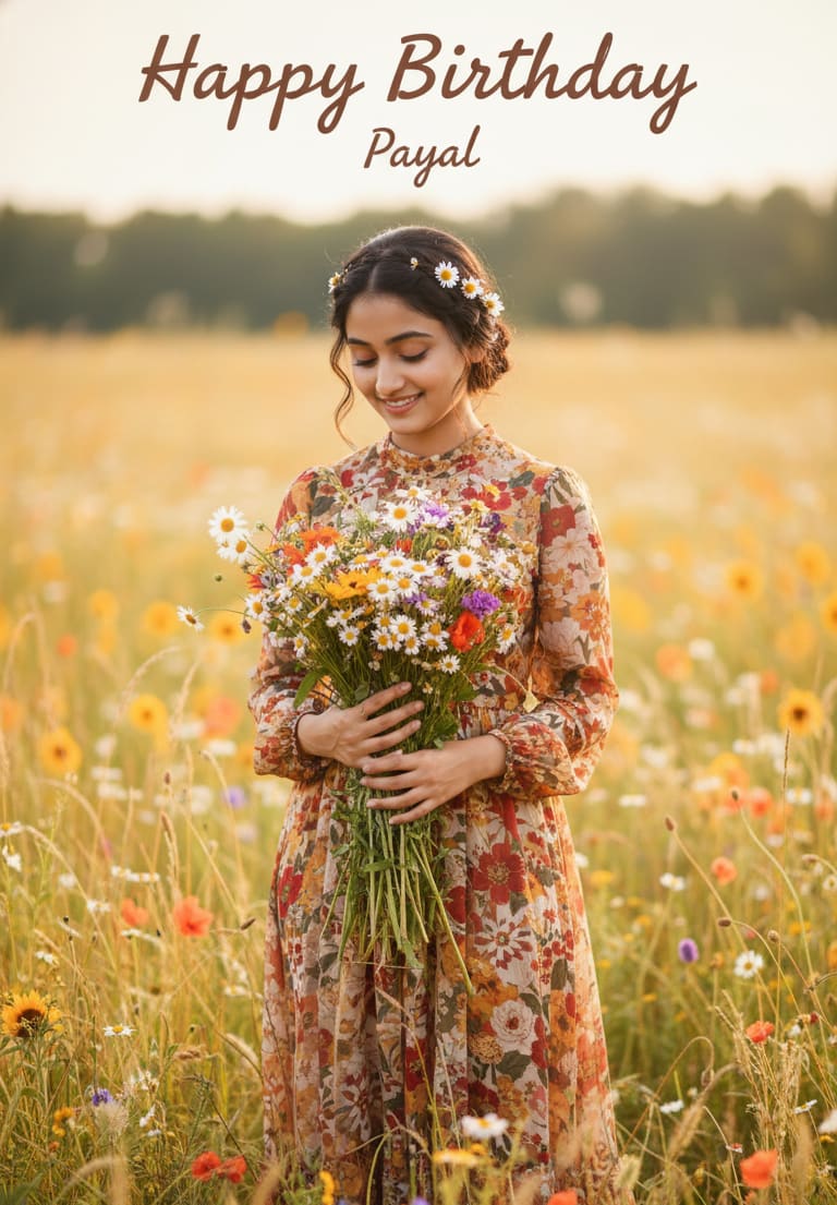 Boho woman wildflowers birthday