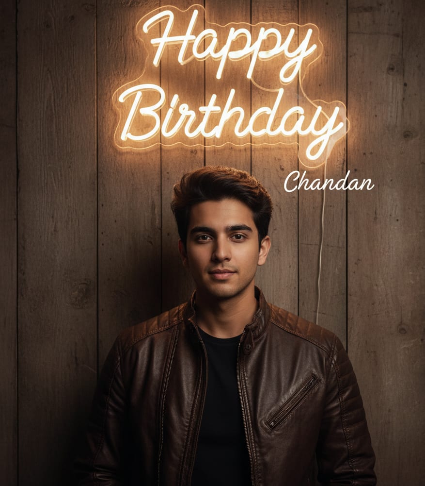 Man leather jacket neon sign birthday