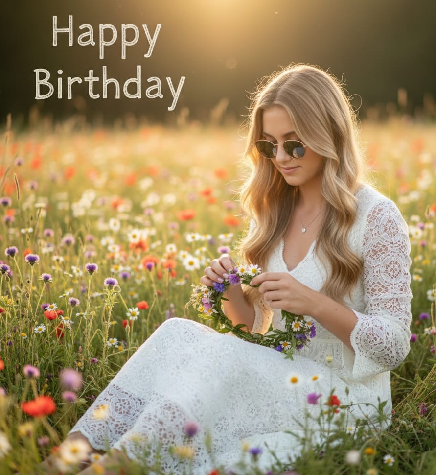 Boho woman with flowers