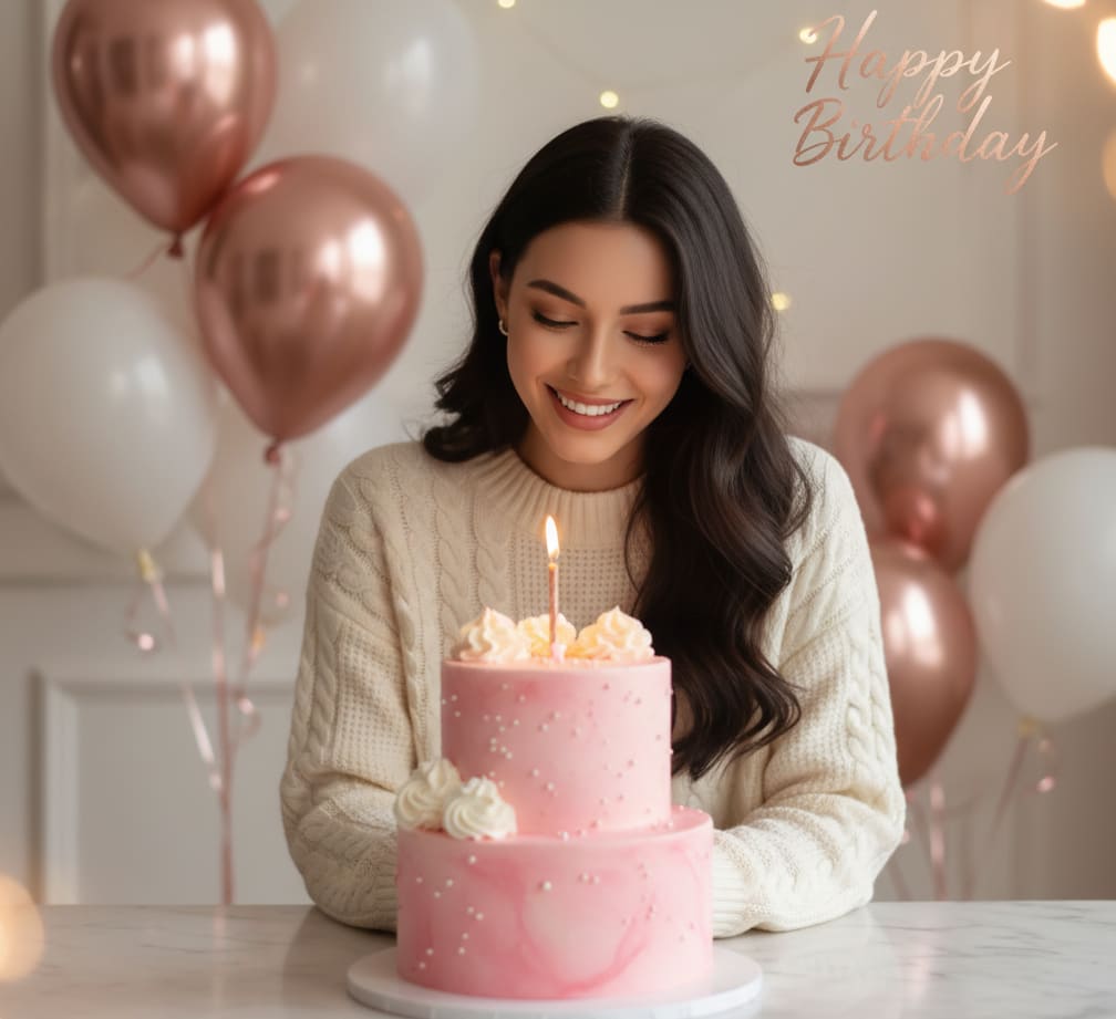 Woman with pink cake