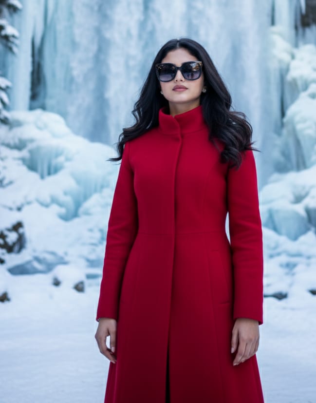 Woman sunglasses waterfall