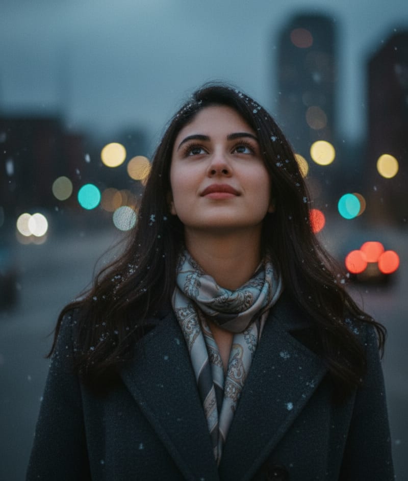 Woman snowflakes night