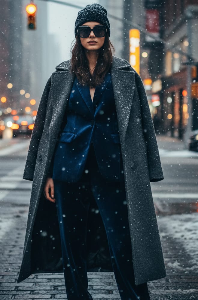 Woman in velvet suit