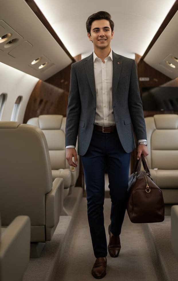 Man on private jet