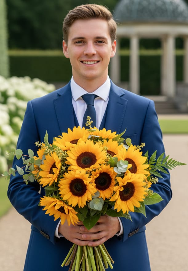 Man with sunflowers