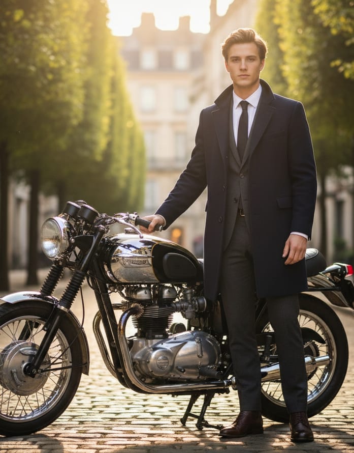 Man with classic bike