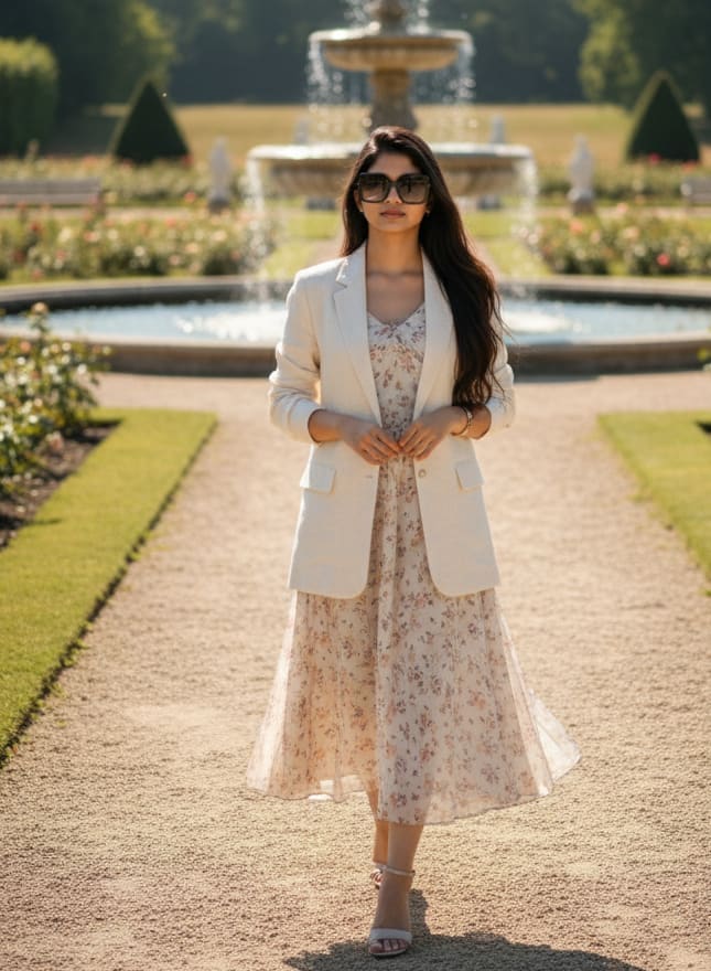 Woman in estate garden