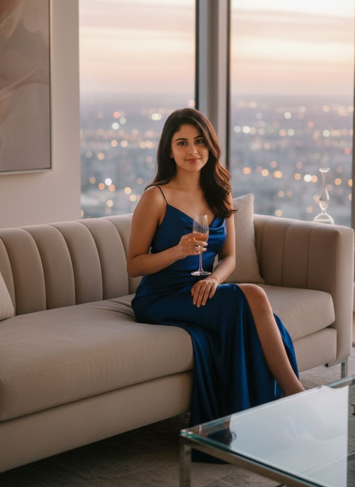 Woman in penthouse suite