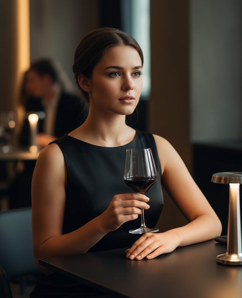 Woman in exclusive restaurant