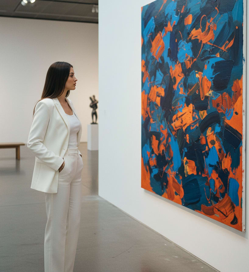 Woman in art gallery