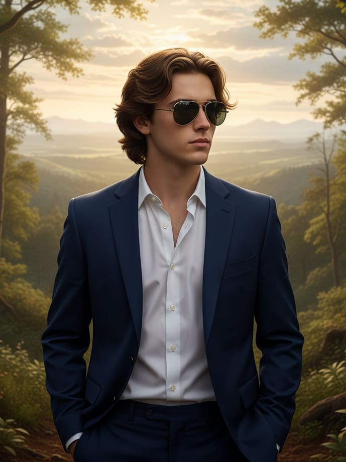 Man at forest edge with sunglasses