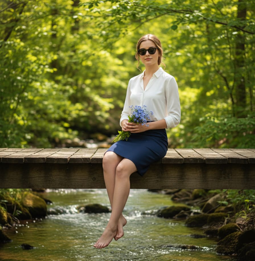 Woman on bridge with sunglasses