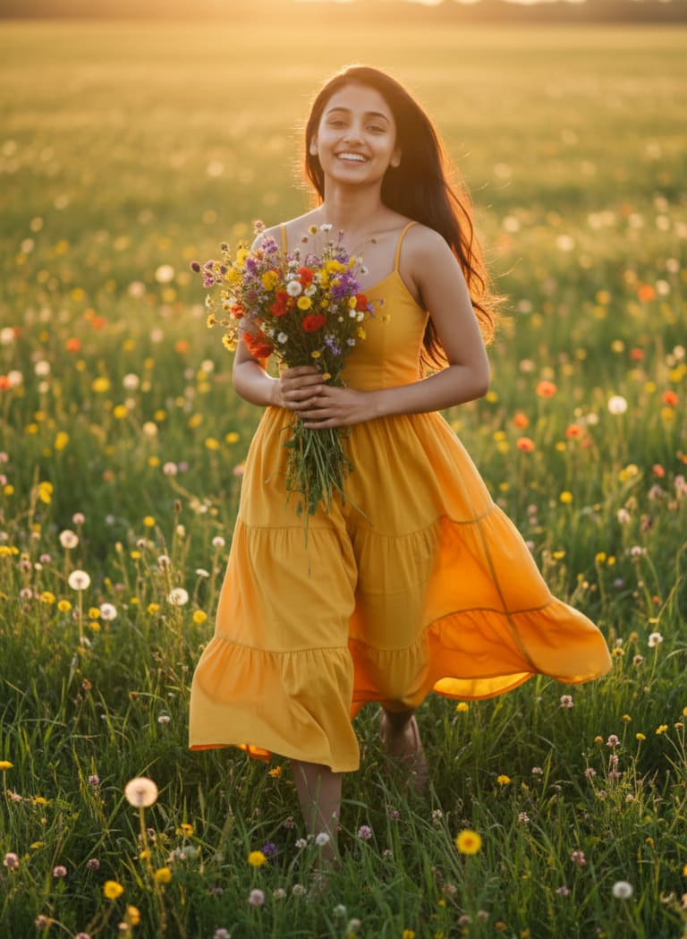 Woman in field with wildflowers