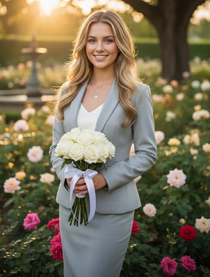 Woman in rose garden with roses