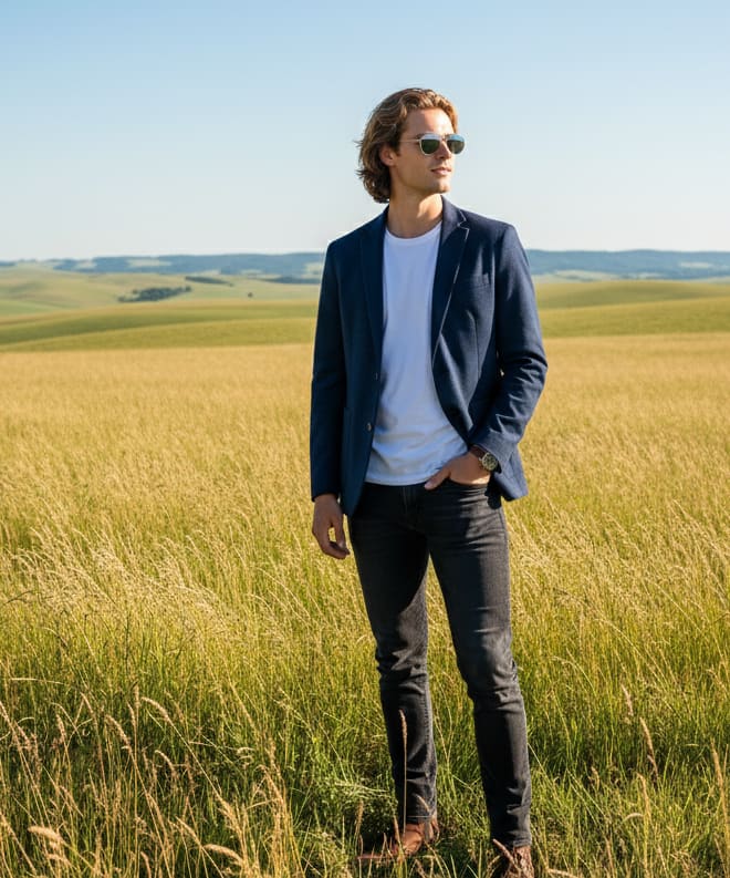 Man in meadow with sunglasses