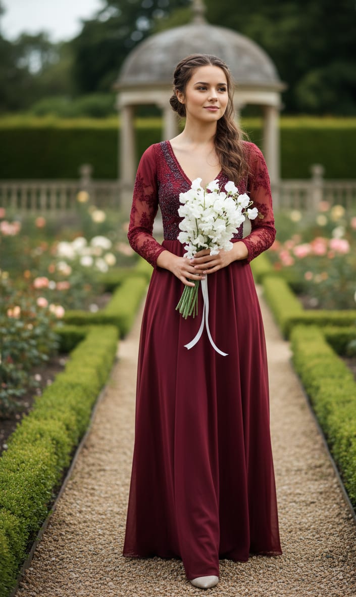 Woman in English garden with sweet peas