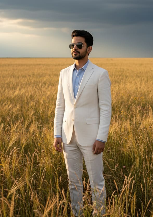 Man in open field with sunglasses