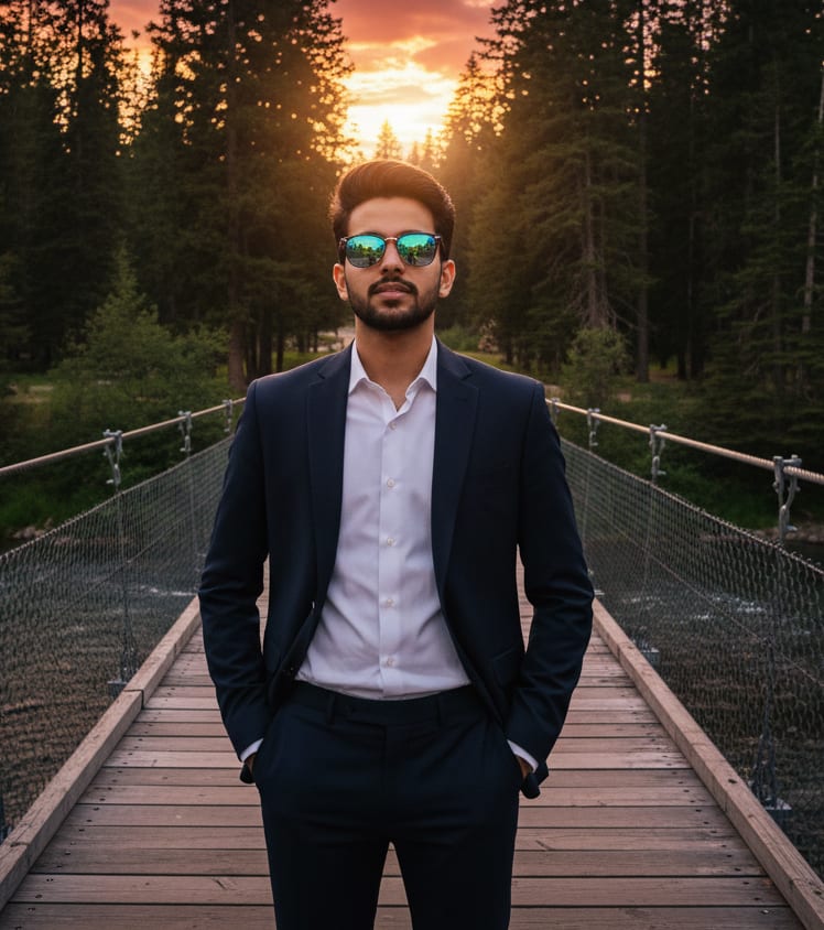 Man on bridge with sunglasses