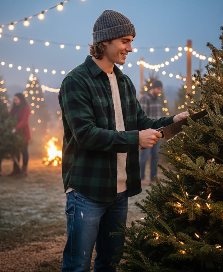 Man at Christmas tree farm