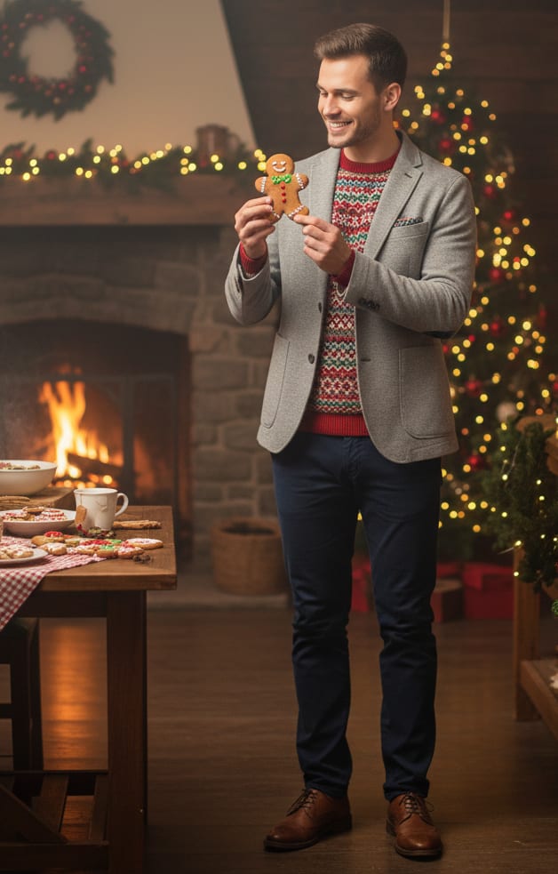 Man with gingerbread man