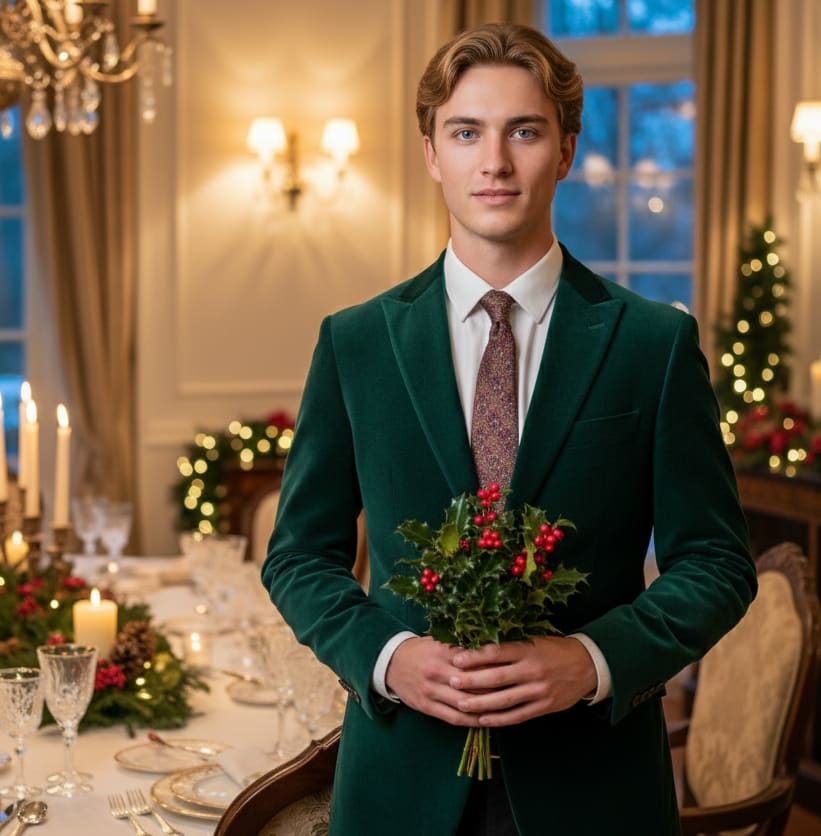 Man by dining table with holly