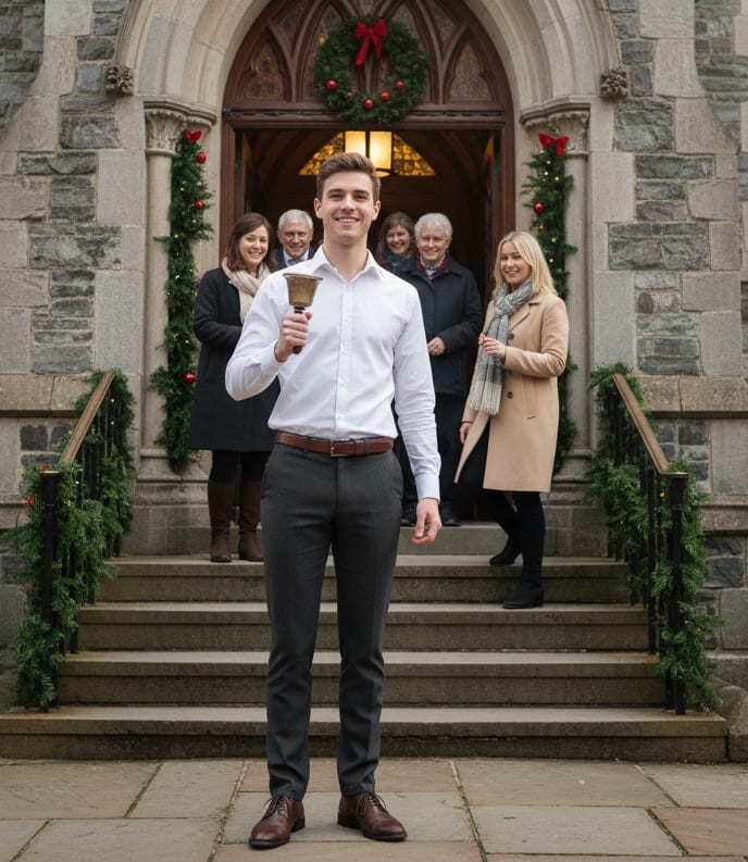 Man ringing church bell