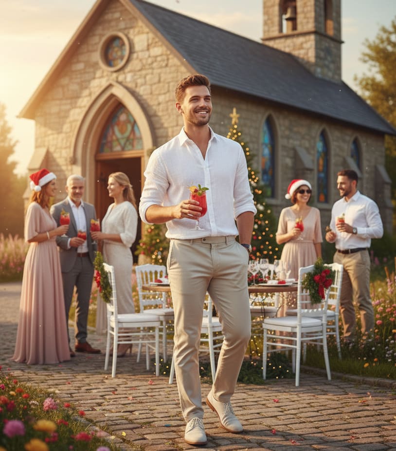 Man at church garden reception