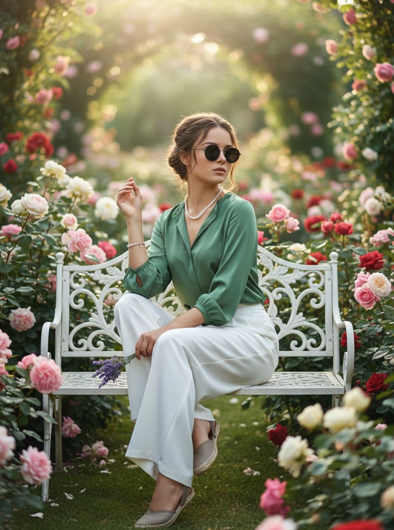 Woman in garden with lavender
