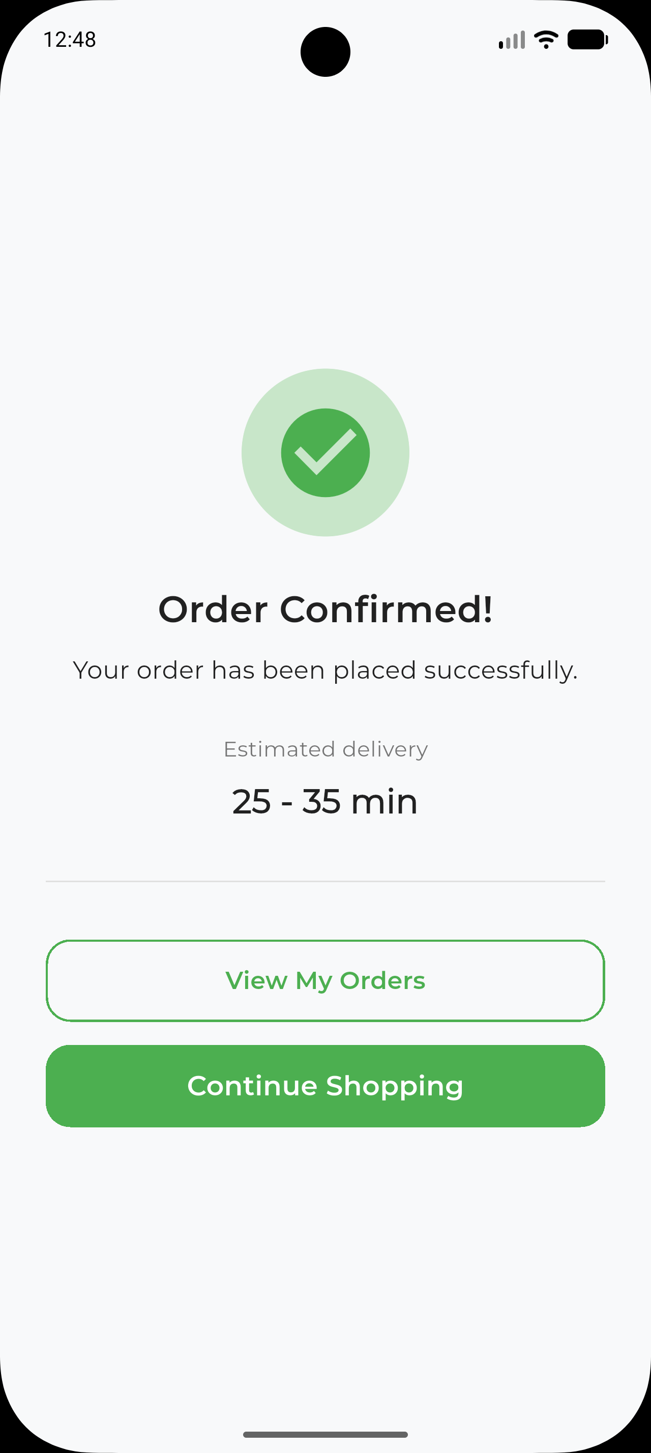 Order Confirmed Screen