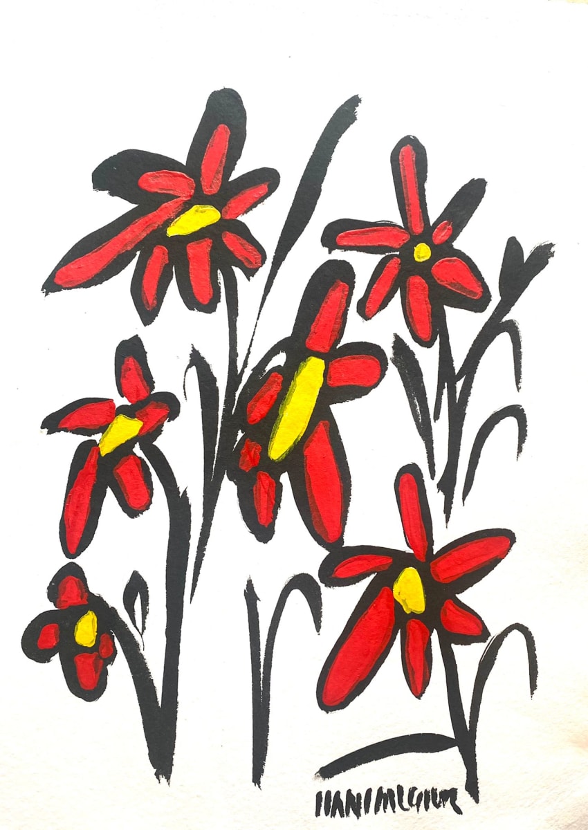 Blume Rot - Tusche auf Bütten - (37 x 55)