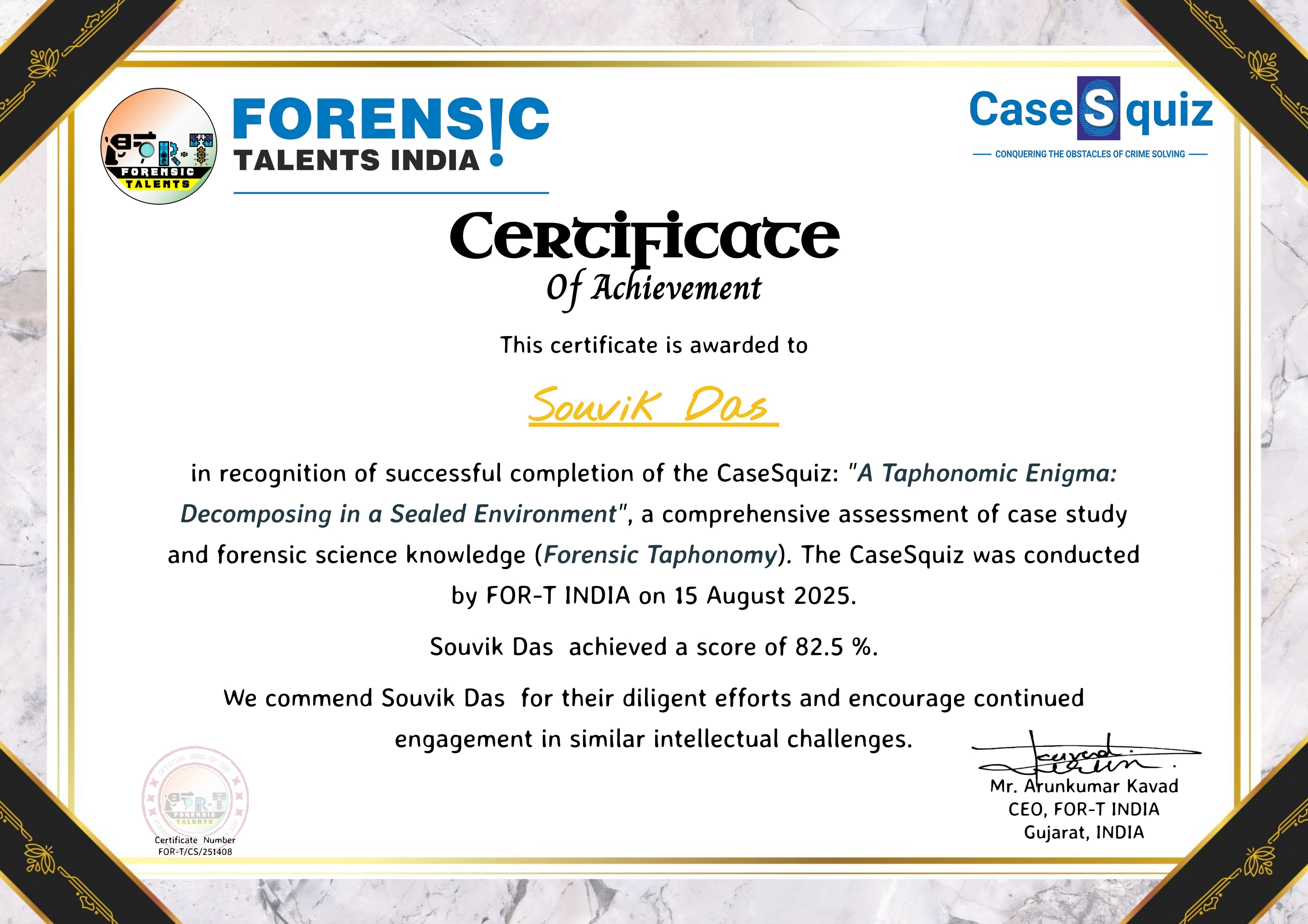 Certificate of Achievement - CaseQuiz