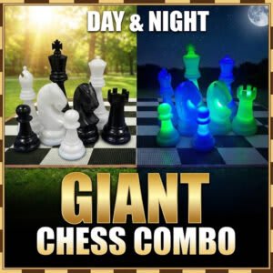 Giant Chess – Day & LED Night Combo - Deluxe Hard Plastic Board (15" Square) - Subfloor (No)
