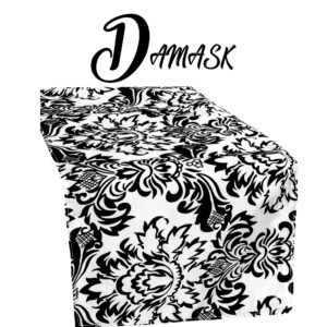 Damask Flocking Taffeta Table Runner – Black & White