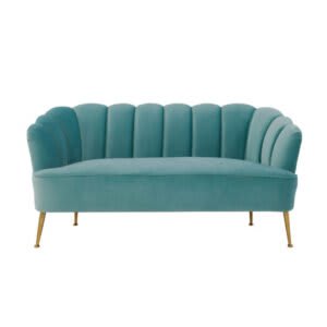 Sea Blue Velvet Scalloped – Loveseat