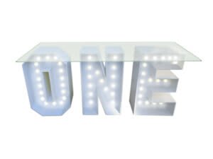 “ONE” Table With Glass Top – Lights Included