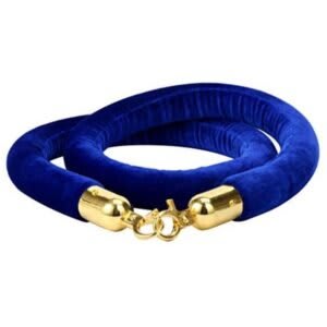 Blue Velvet Stanchion Rope with gold polished hooks