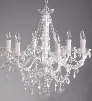 Chandelier White and Crystal – 22″ X 17″ – 6 Lights – For Tents and Backdrops