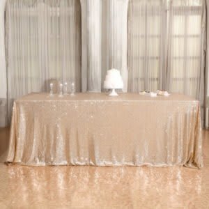 90″ x 156″ | Champagne Glitz Sequin Tablecloth for 8′ Table