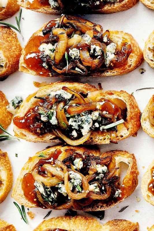 Caramelized Onion, Gruyere, and Pomegranate Crostini