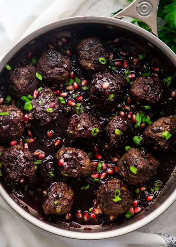 Pomegranate Glazed Pork Meatballs