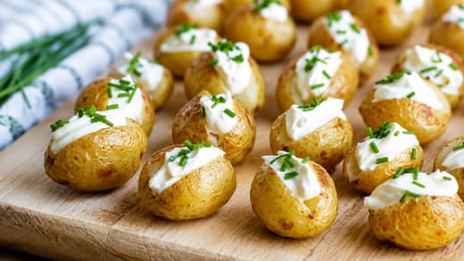 Baked Mini Potatoes with Sour Cream and Chives