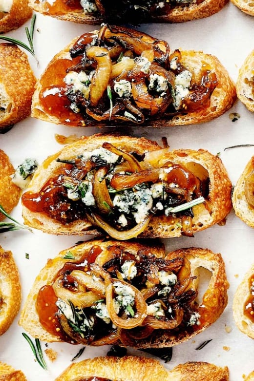 Caramelized Onion, Gruyere, and Pomegranate Crostini