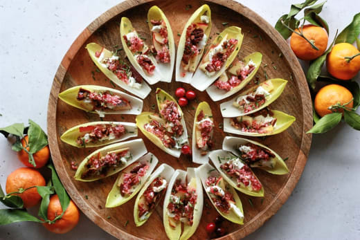 Cranberry and Pecan Goat Cheese Stuffed Endive