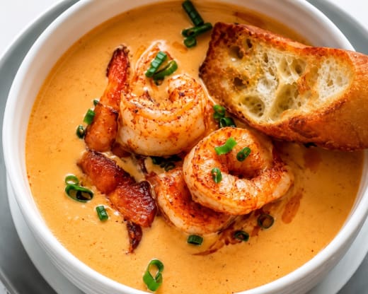 Lobster Bisque Shooters with Fresh Shrimp