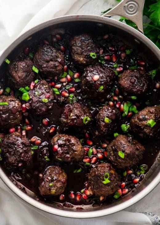 Pomegranate Glazed Pork Meatballs