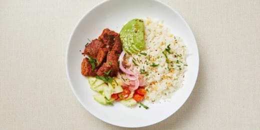 Mediterranean Beef Meatball Rice Bowl
