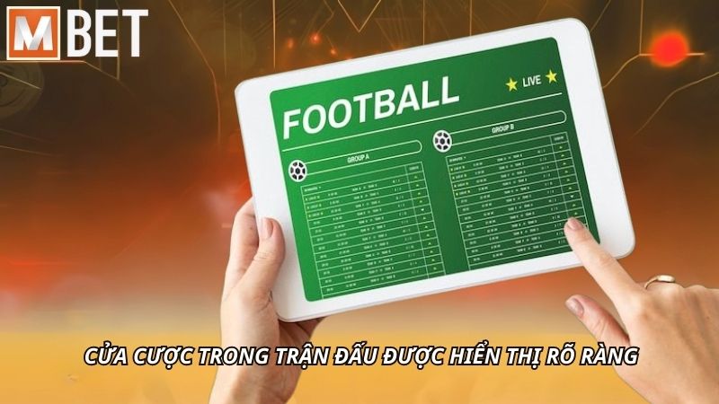 Cửa cược trong trận đấu được hiển thị rõ ràng