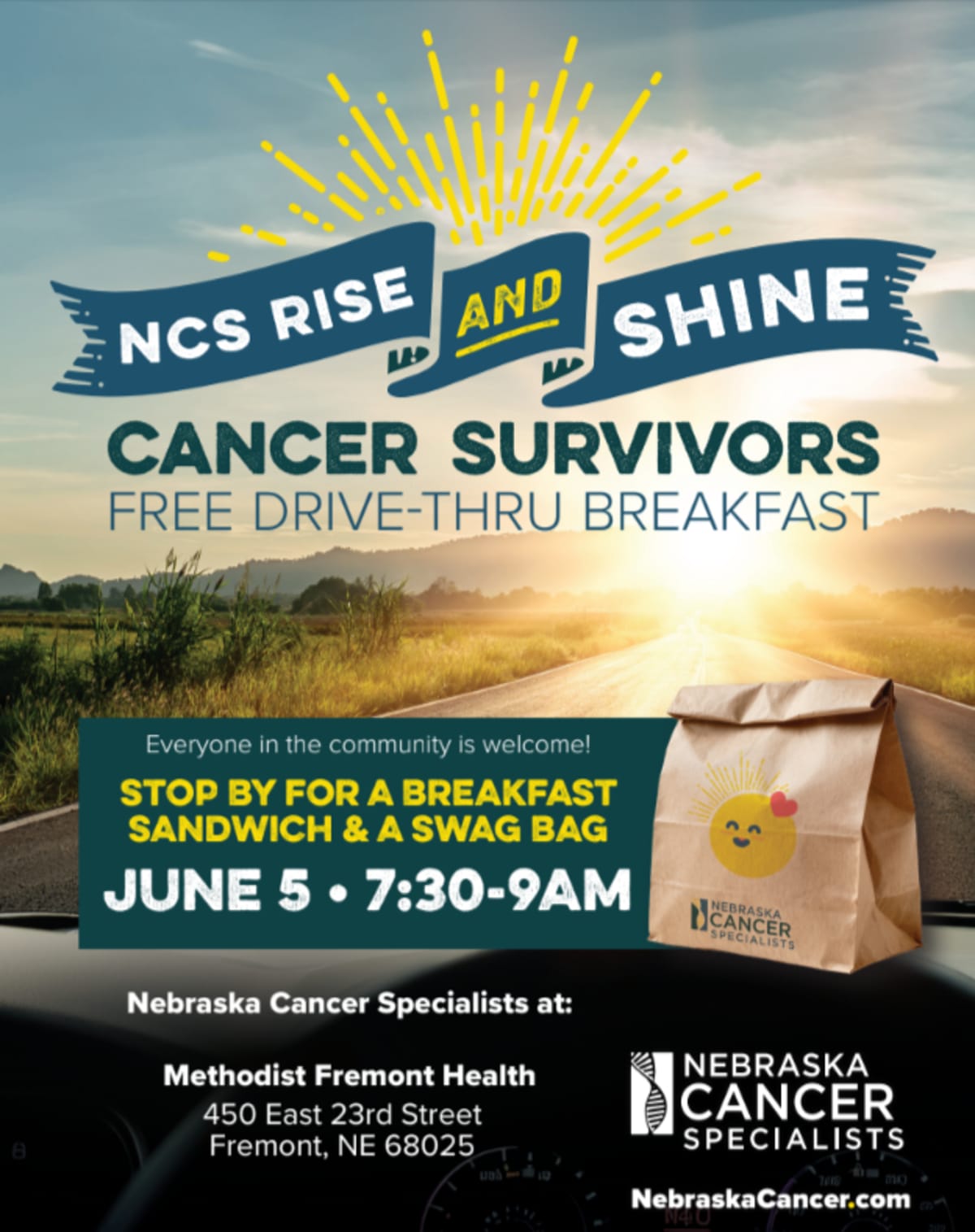Drive-thru breakfast celebration honoring cancer survivors at Nebraska medical center location