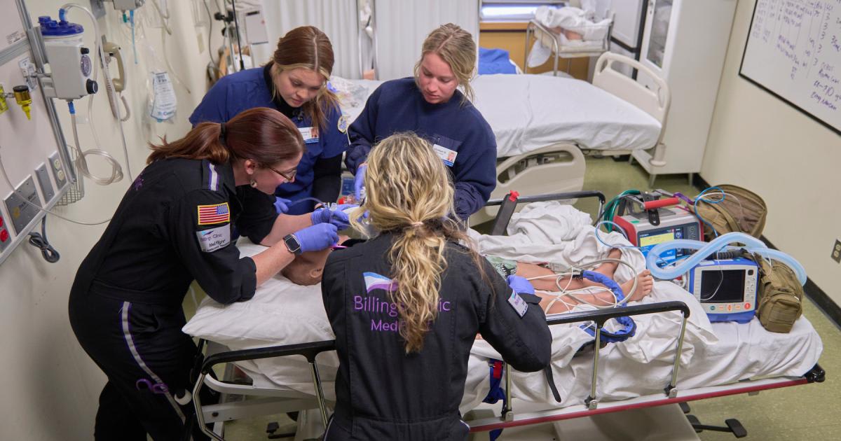 Montana State University nursing students and flight nurses practice emergency patient care during training simulation