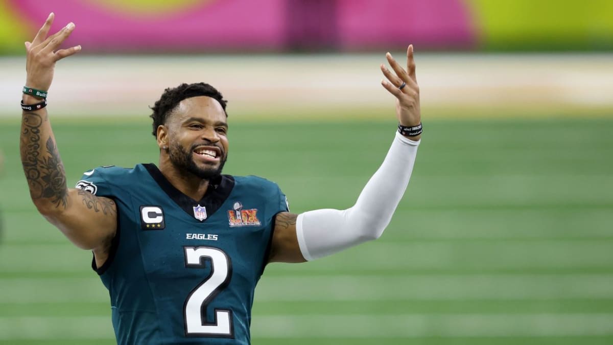 Darius Slay in Philadelphia Eagles uniform celebrating during his Super Bowl championship season